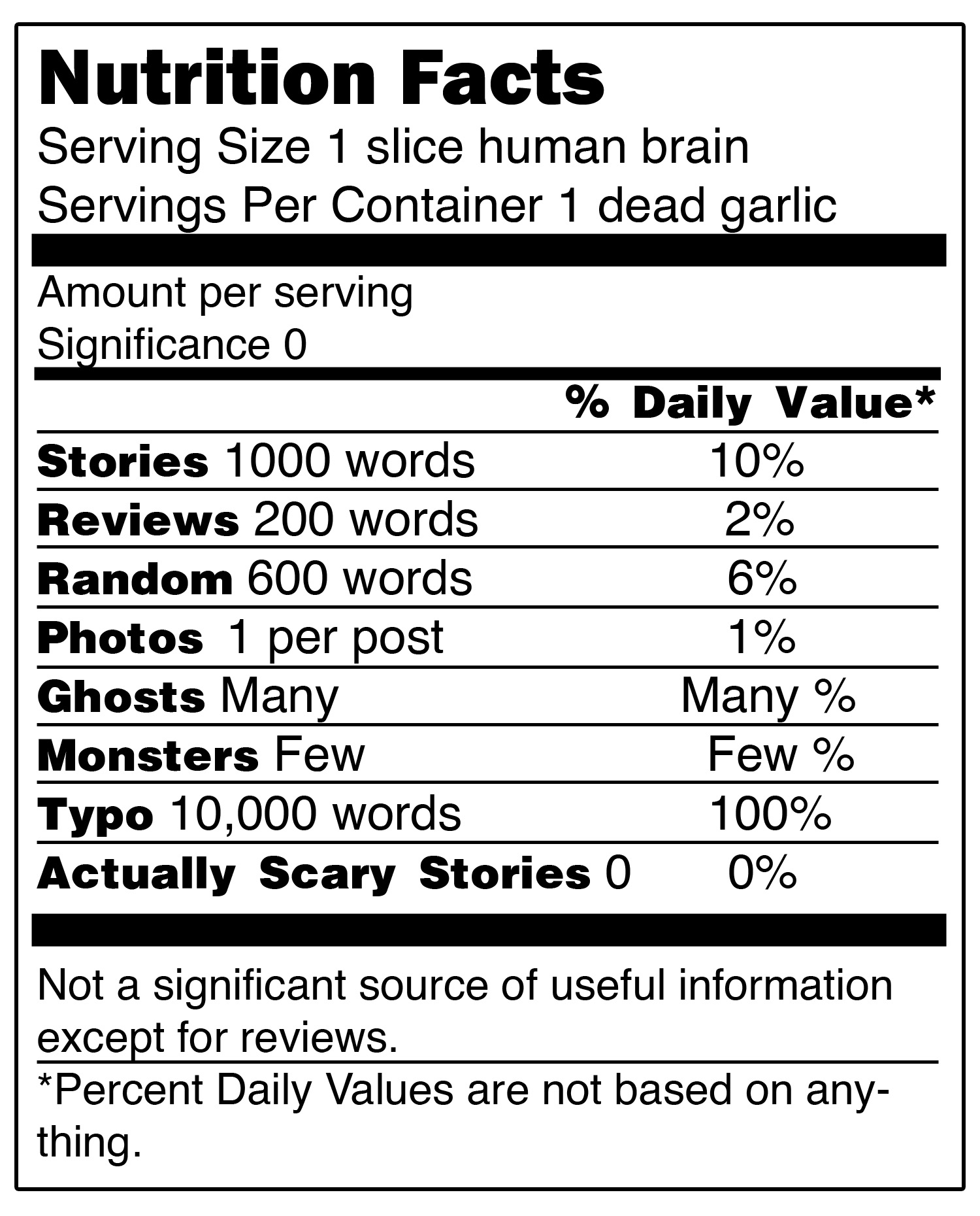 Nutrition Facts Nutrition Facts Dead Garlic.